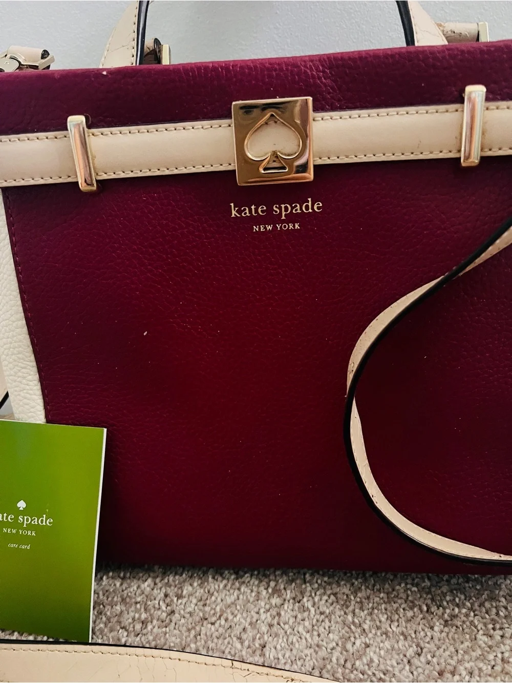 kate spade’s Leo Houston Two-Tone Burgundy and Cream Structured Satchel